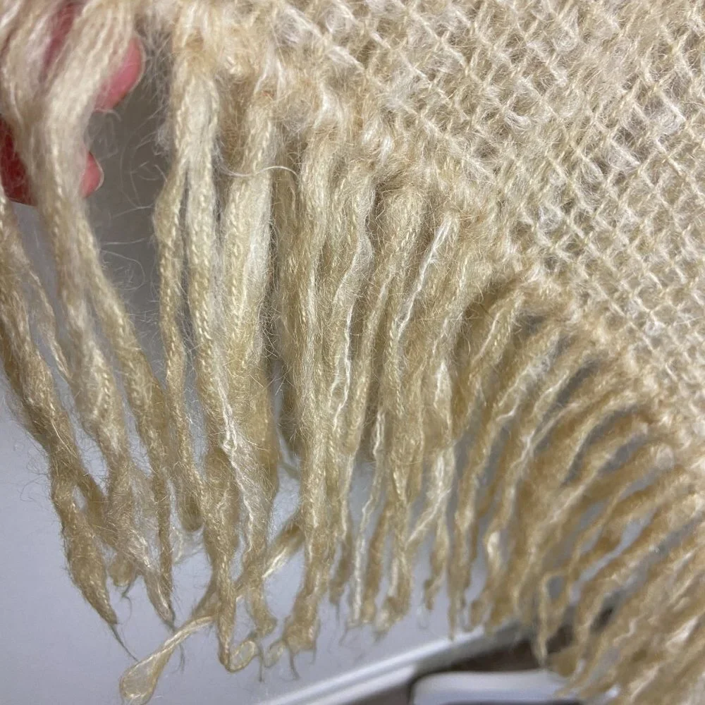 Vintage Wool Shawl Scarf  Fringe  47
